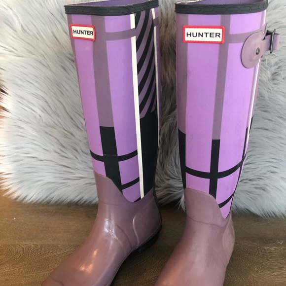 Hunter Shoes - Hunter Purple/Black/White Rain Boots Size 8